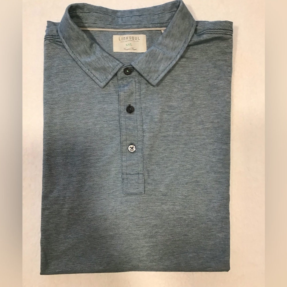 Linksoul John Ashworth & Co M XXL SS Tempus Fugit Polo Teal Green/Grey Stripe